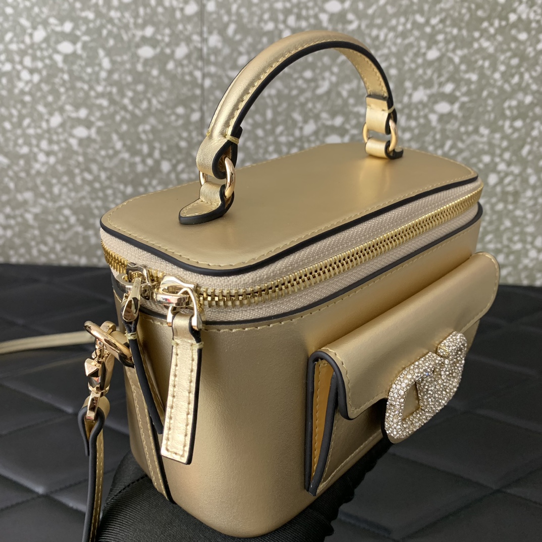 Valentino Garavani Loco Mini Box Bag in Gold Calfskin Leather 